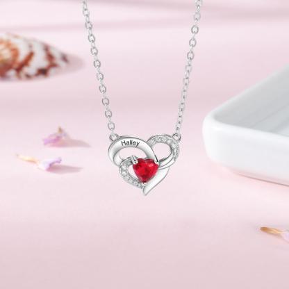 Heart Birthstone Necklace Custom Engraving 1 Name Birthday Gifts for Women-Jessemade AU