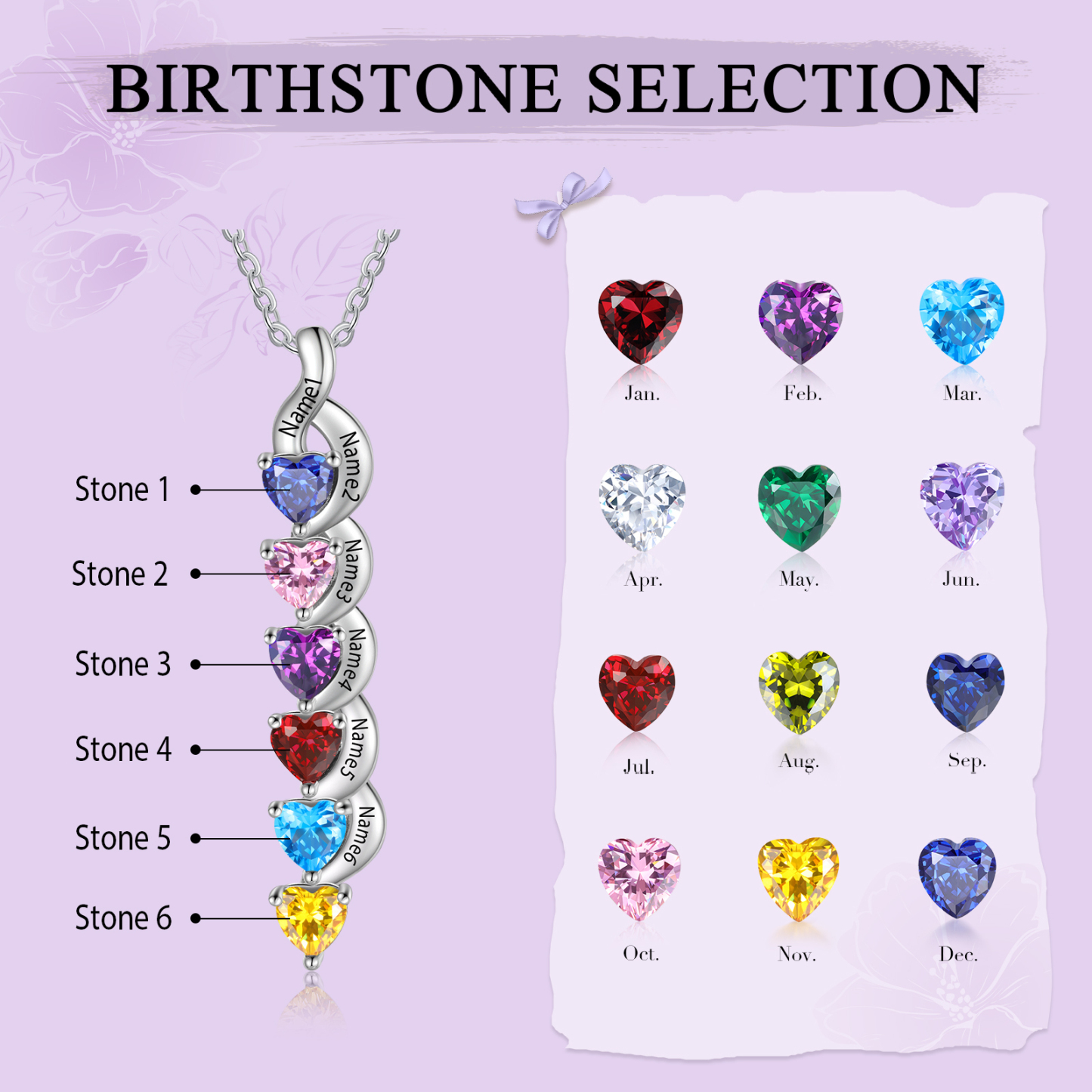 Custom Heart Birthstone Jewelry Set Necklace Bracelet for Family Personalised with 6 Names 6 Birthstones-Jessemade AU