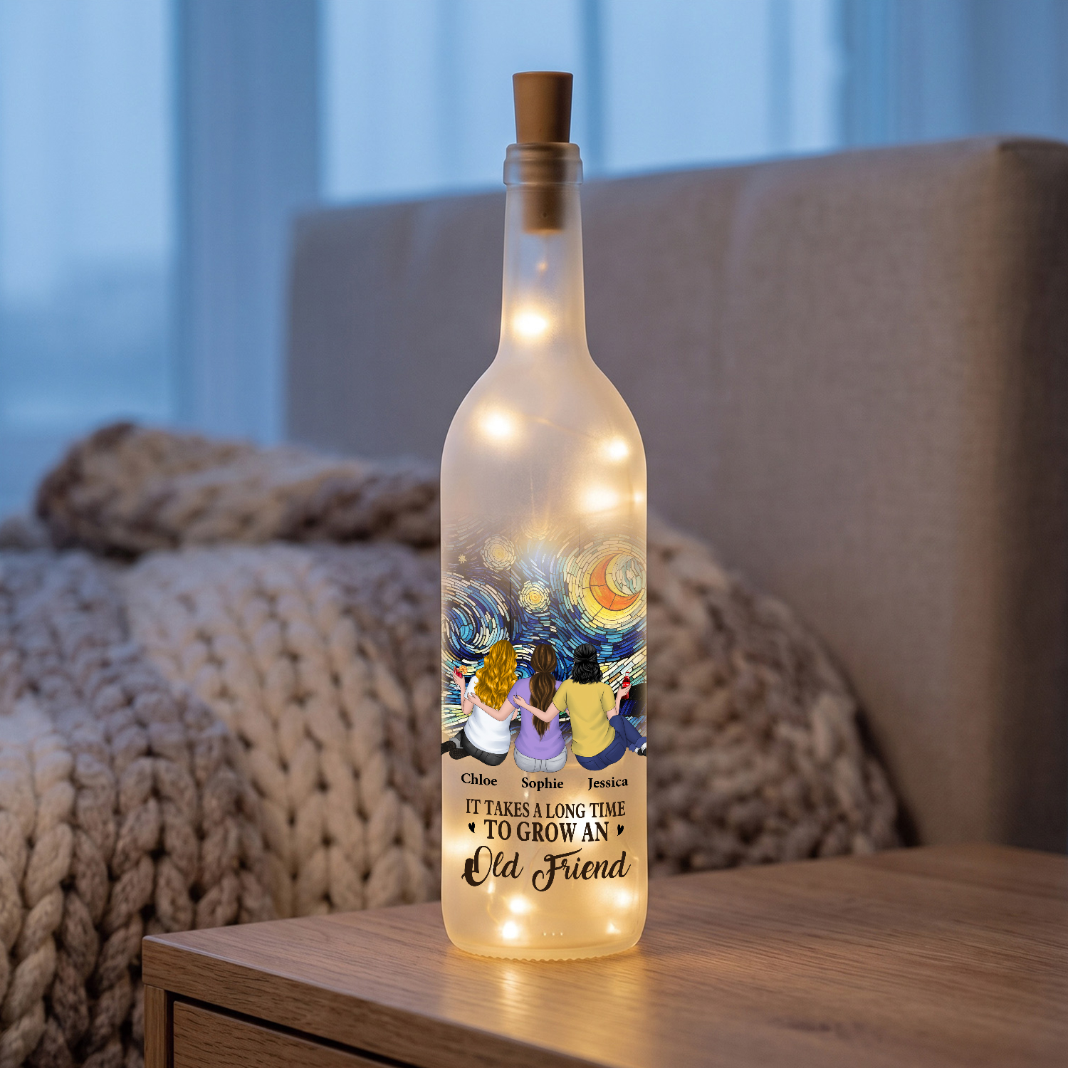 Personalised LED Light-Up Bottle with 2–6 Names, Friendship Gift for Your Best Friend