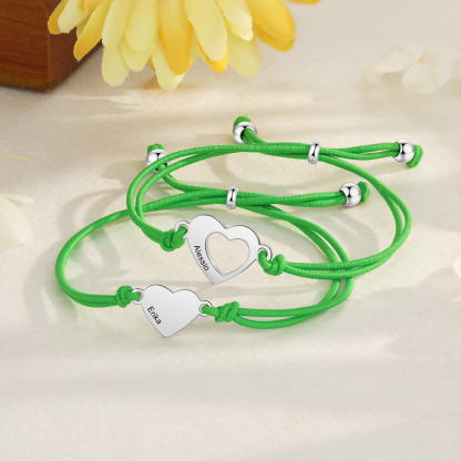 2 Pcs Heart Bracelet Set Custom 2 Names Adjustable Bracelets Back to School Gift for Daughter Granddaughter-Jessemade AU