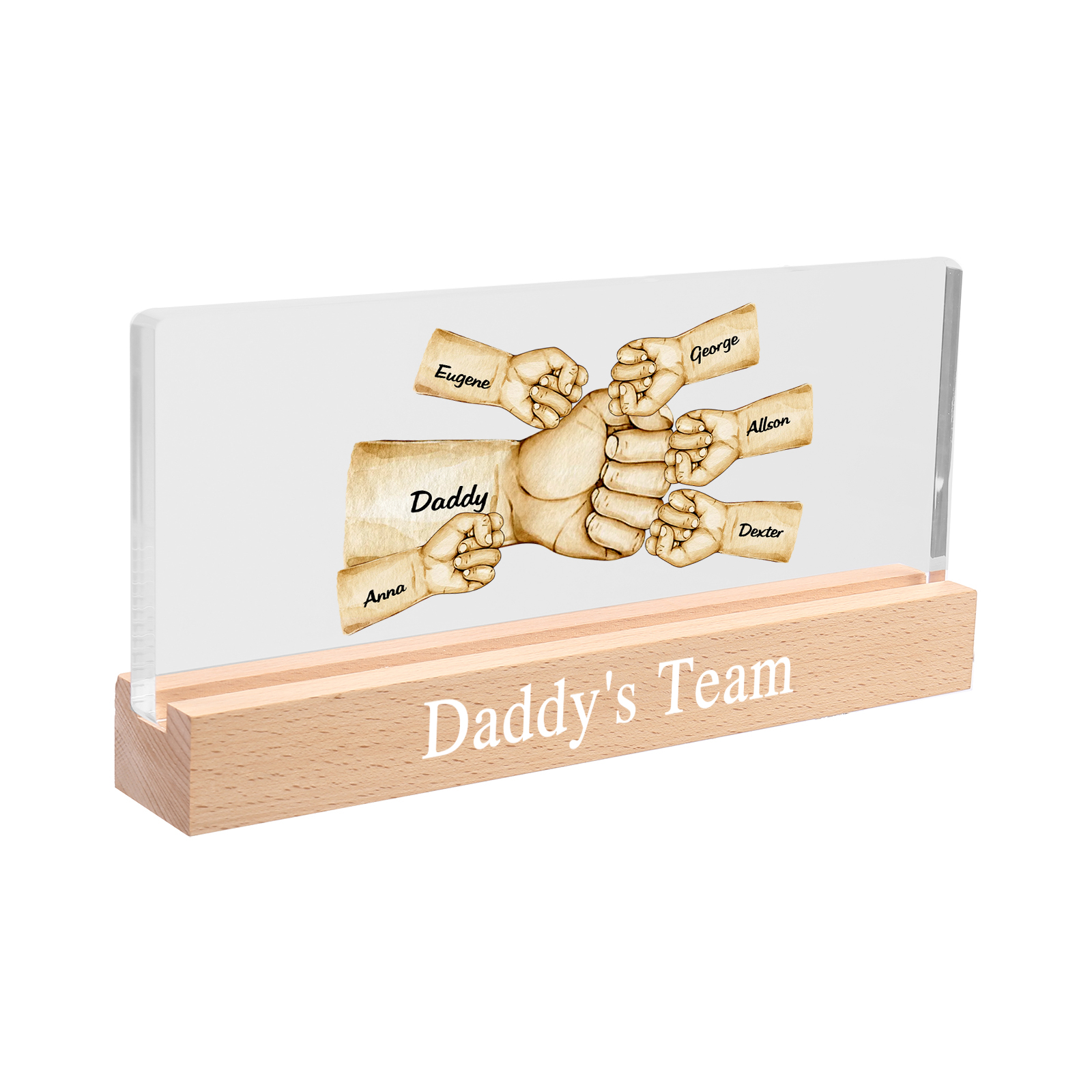 6 Names -  Personalised Name & Text Acrylic Night Light Custom Fist Bump LED Lamp Fathers Day Gifts-Jessemade AU
