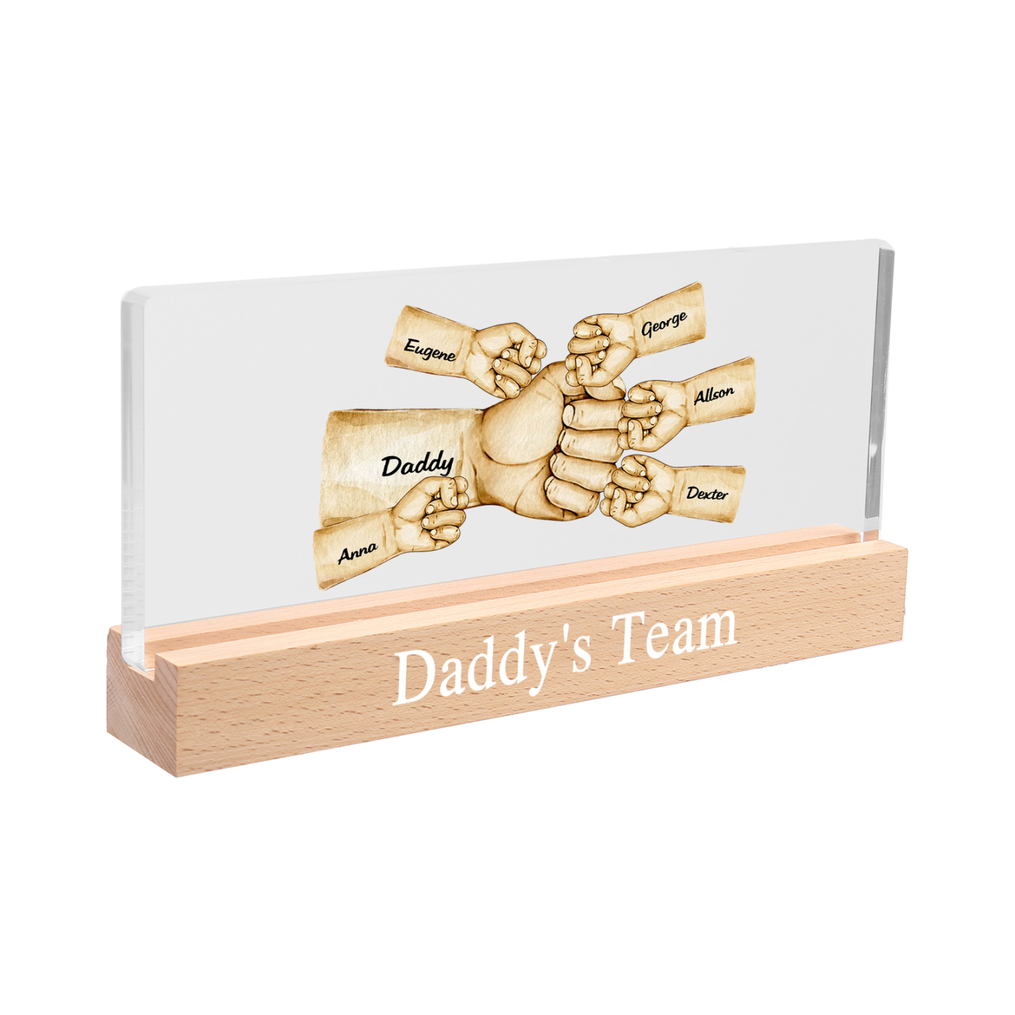 6 Names -  Personalised Name & Text Acrylic Night Light Custom Fist Bump LED Lamp Fathers Day Gifts-Jessemade AU