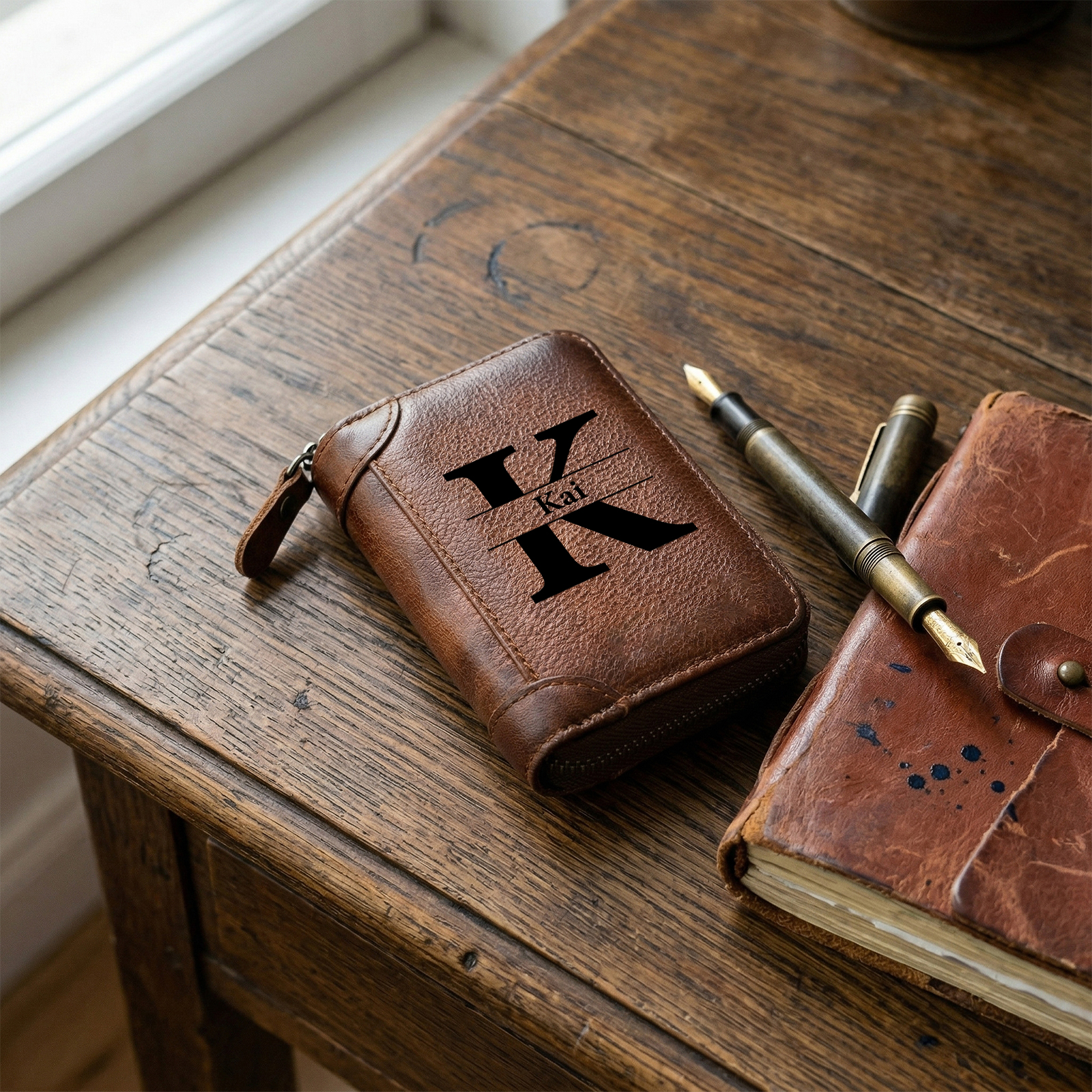 Personalised Genuine Leather Zip Card Holder – Multiple Compartments with 9 Designs to Choose From