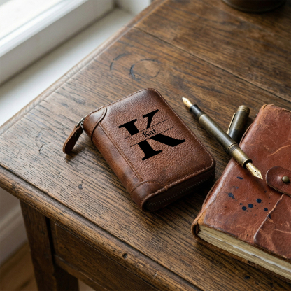 Personalised Genuine Leather Zip Card Holder – Multiple Compartments with 9 Designs to Choose From