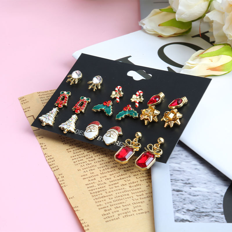 Christmas Holiday Themed 12-Pair Stud Earring Set Festive Accessories for Women & Girls-Jessemade AU