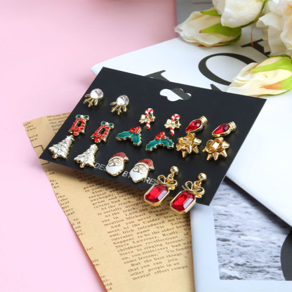 Christmas Holiday Themed 12-Pair Stud Earring Set Festive Accessories for Women & Girls-Jessemade AU