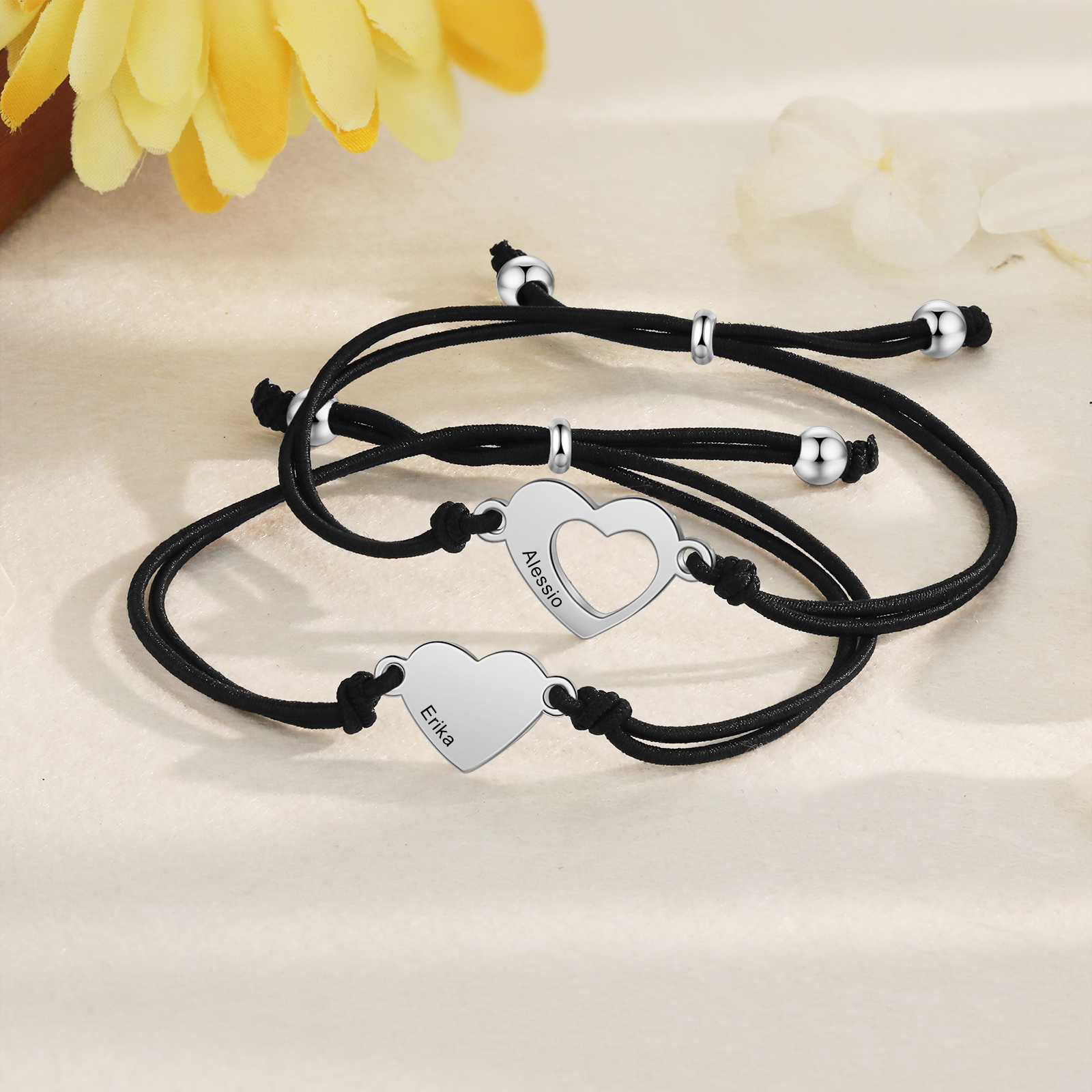 2 Pcs Heart Bracelet Set Custom 2 Names Adjustable Bracelets Back to School Gift for Daughter Granddaughter-Jessemade AU