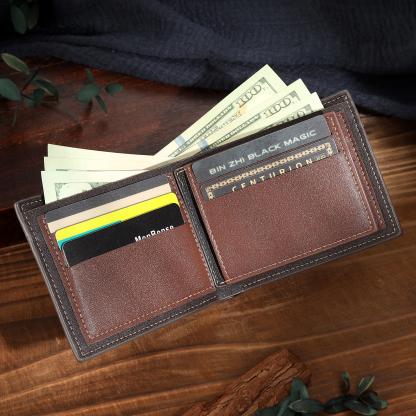 2 Names & 1 Text Personalised PU Leather Wallet for Dad – Custom Name Family Gift with Silhouette Design | Jessemade