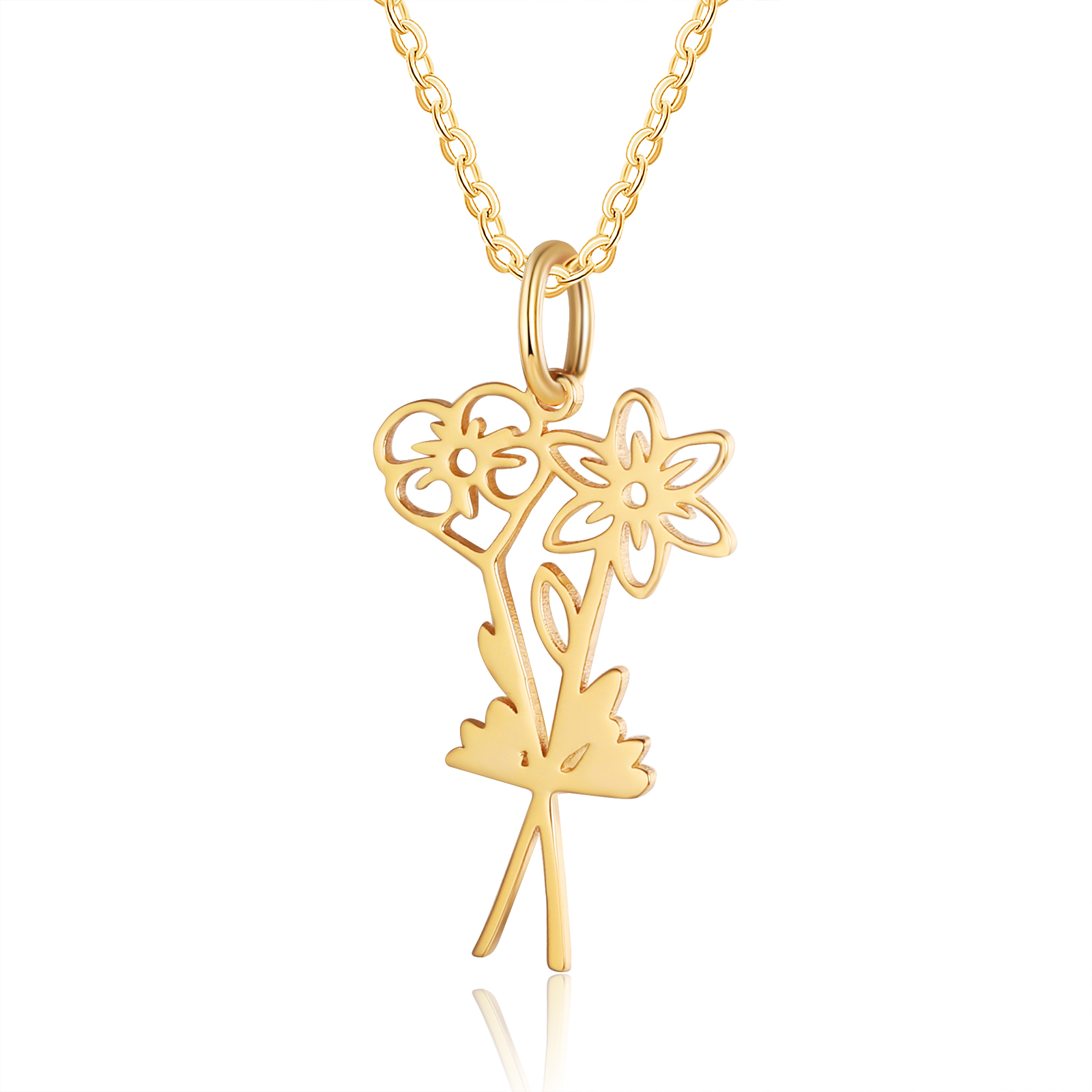 Personalised 2 Birthday Flowers Necklace Custom Pendant Necklace Gold Birthday Gift for Her-Jessemade AU