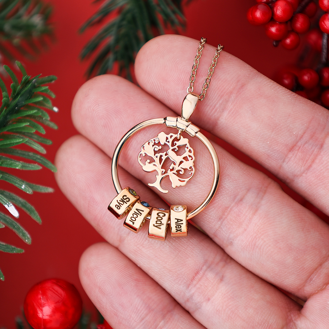 Personalised Family Necklace and Leather Bracelet Set with 2 Birthstones 2 Names Christmas Gift for Loved Ones-Jessemade AU