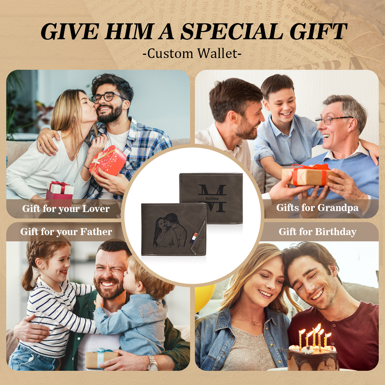 Personalised Gift Set for Him Custom Photo Wallet & Wallet Card Perfect Christmas or Valentines Day Gift