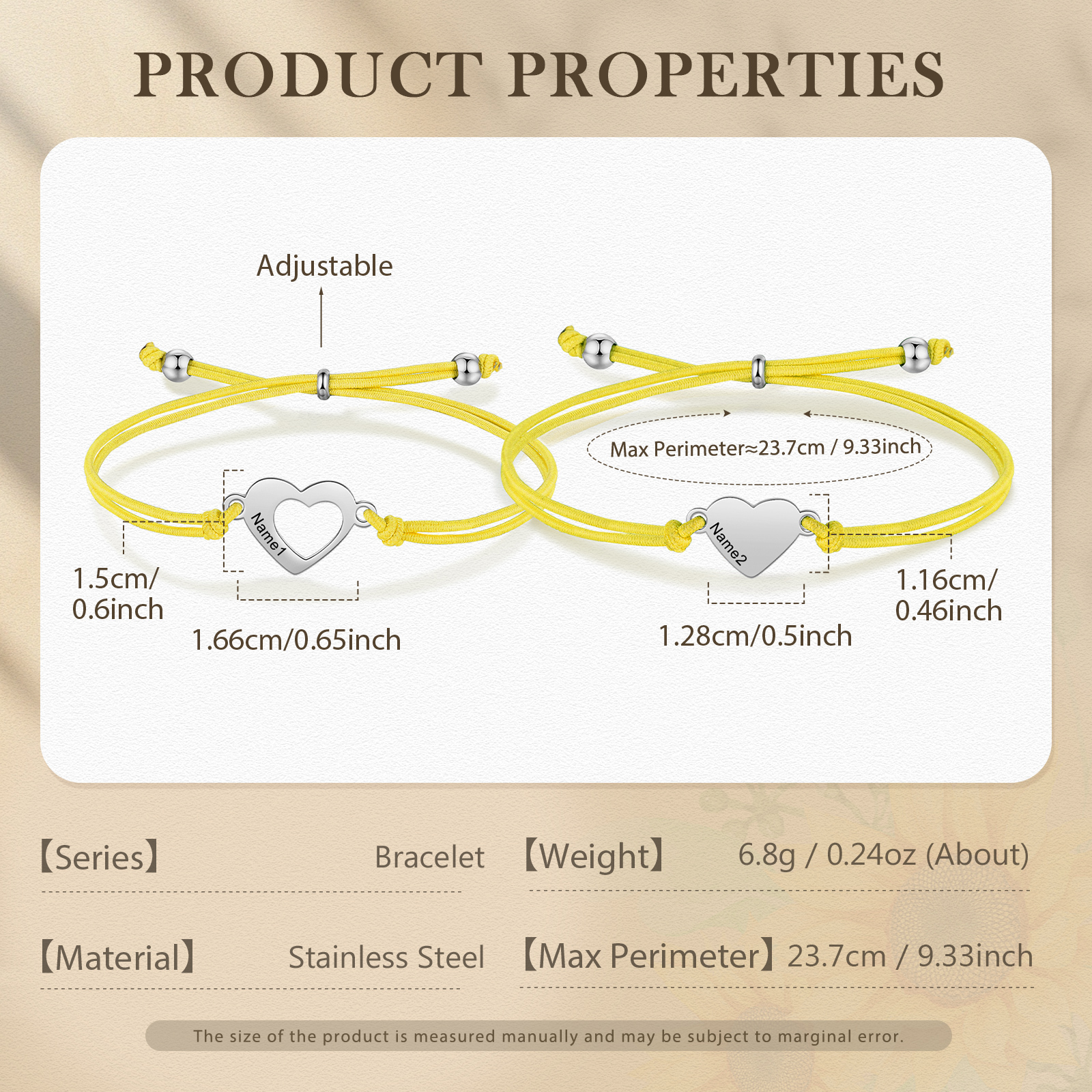 2 Pcs Heart Bracelet Set Custom 2 Names Adjustable Bracelets Back to School Gift for Daughter Granddaughter-Jessemade AU