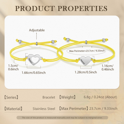 2 Pcs Heart Bracelet Set Custom 2 Names Adjustable Bracelets Back to School Gift for Daughter Granddaughter-Jessemade AU