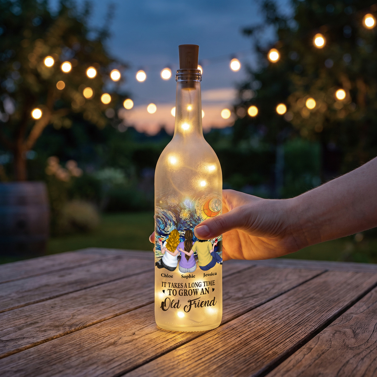 Personalised LED Light-Up Bottle with 2–6 Names, Friendship Gift for Your Best Friend