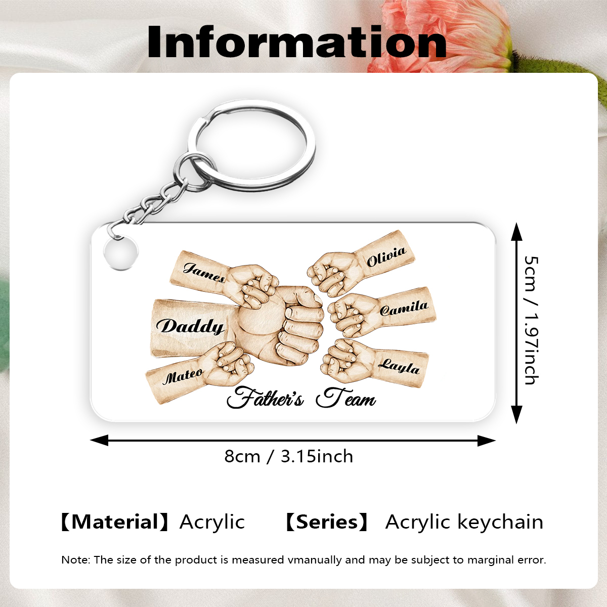 6 Names - Personalised Text & Name Acrylic Keychain Fist Bump Fathers Day Gifts for Dad/Grandpa-Jessemade AU