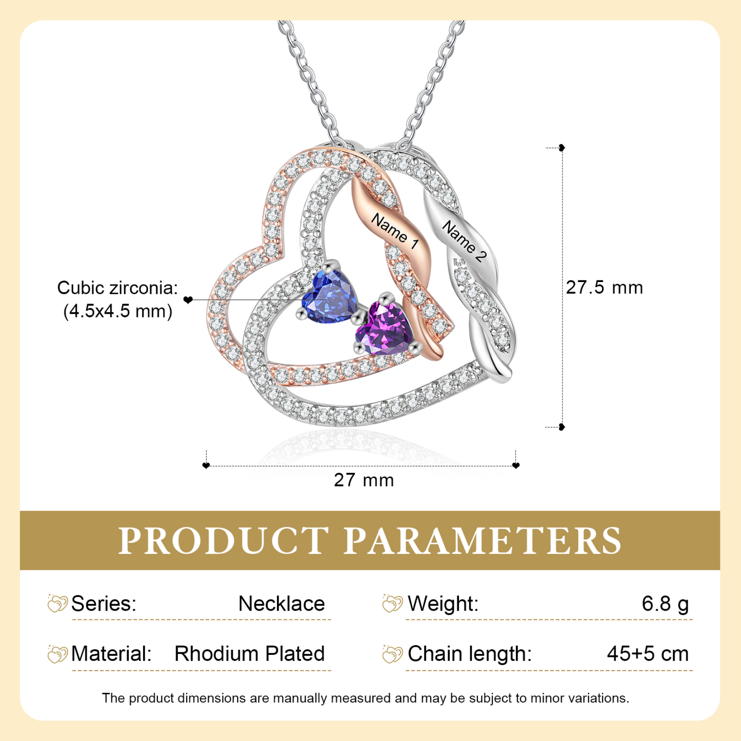 Personalised Diamond Heart to Heart Birthstone Necklace