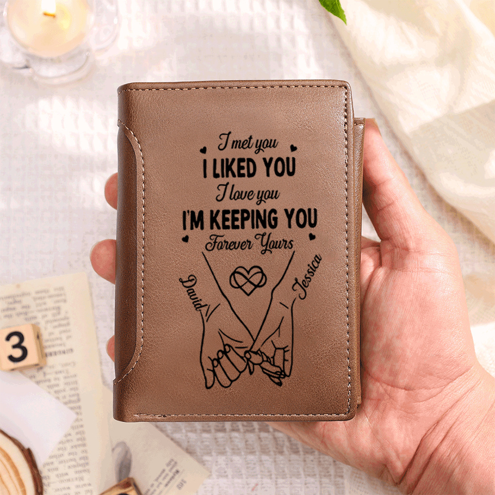 Personalised Couple Engraved Pinky Promise Leather Wallet