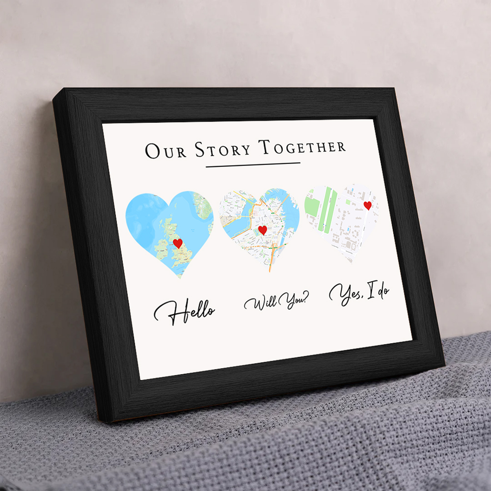 Personalised Map Heart LED Engagement Photo Frame