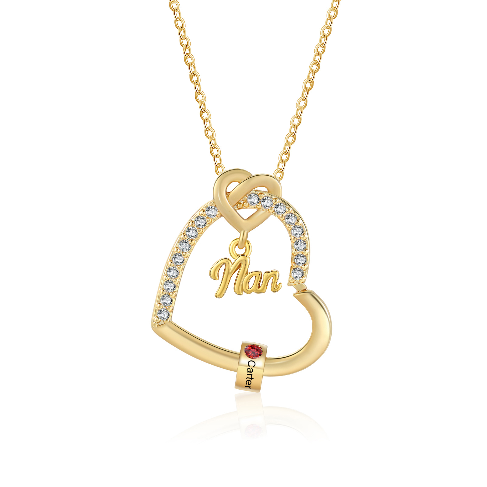 Personalised Birthstone Heart Necklace Customisable with 1-5 Names Gift for Nan Nana | Jessemade