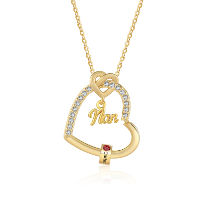 Personalised Birthstone Heart Necklace Customisable with 1-5 Names Gift for Nan Nana | Jessemade
