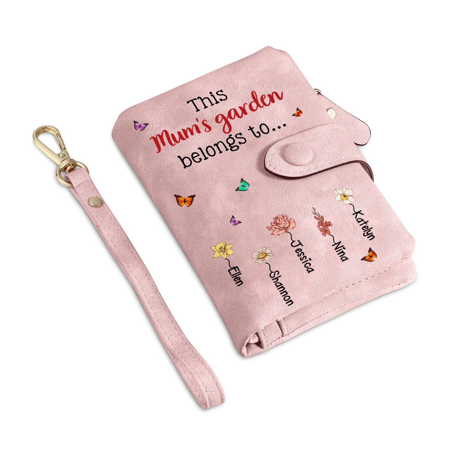 Personalised Wallet “Mum’s Garden” Floral PU Wristlet Purse