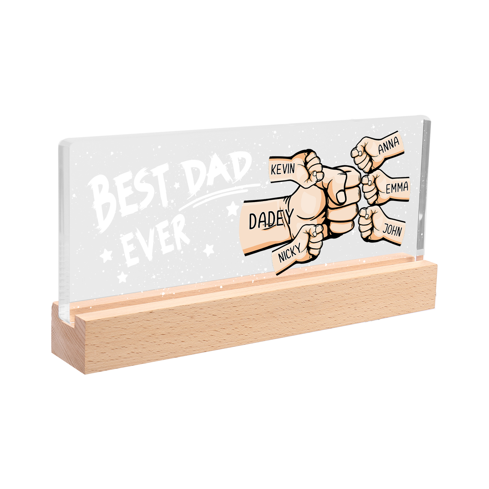 Best Dad Ever - Personalised 6 Names Acrylic Night Light Custom Fist Bump LED Lamp Fathers Day Gifts-Jessemade AU