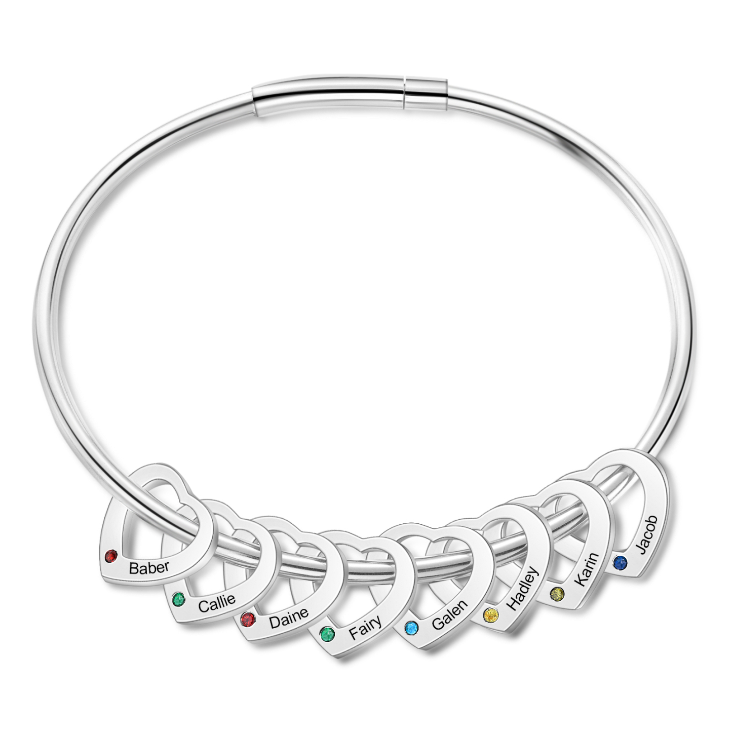 Personalised Birthstone Necklace Bracelet Set Cascading Pendant Heart Bangle Custom with 8 Birthstones 8 Names Christmas Gift-Jessemade AU