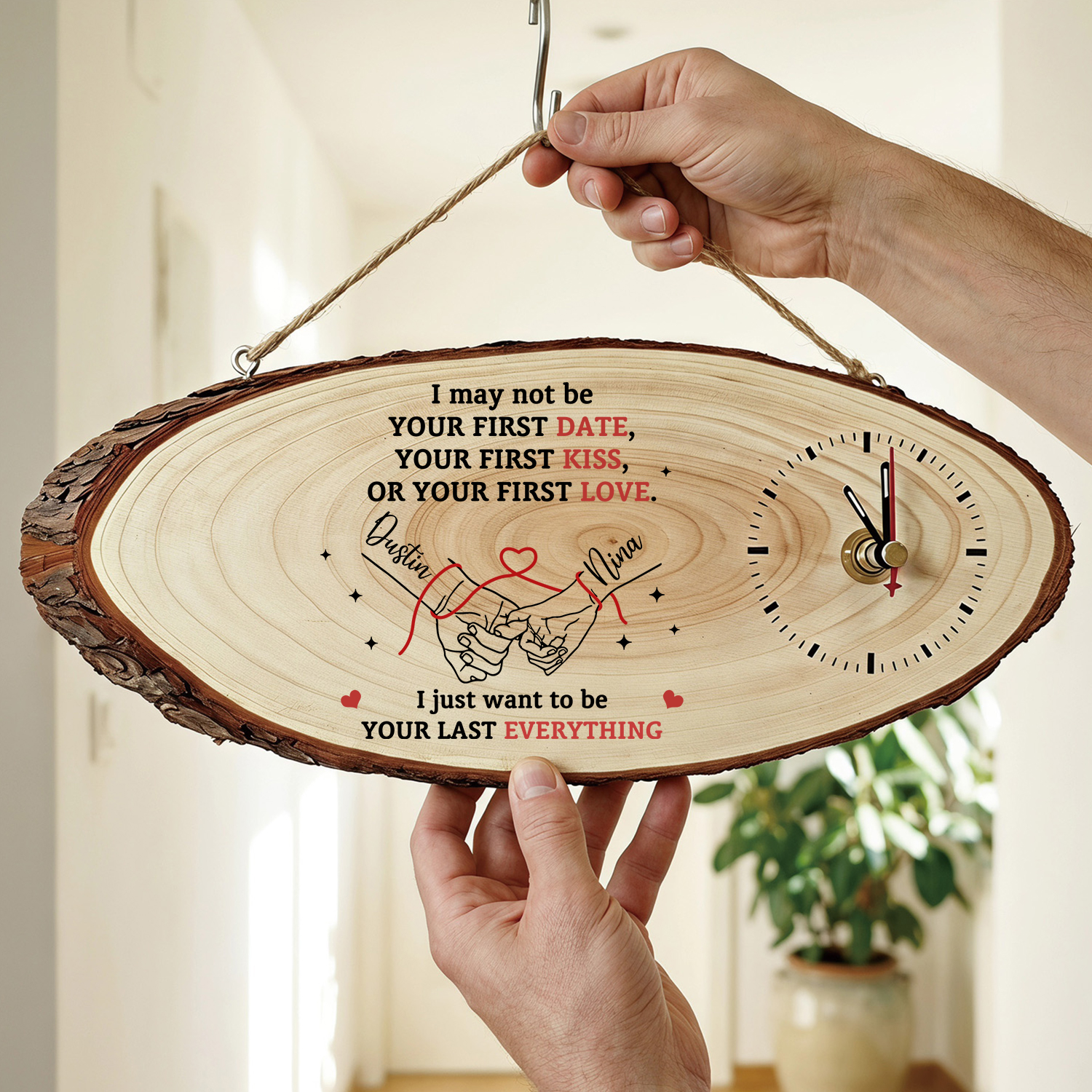 Personalised Wooden Couple Holding Hands Clock with 2 Names