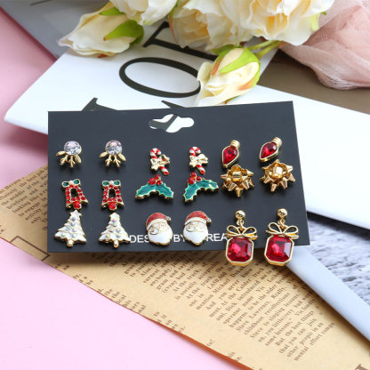 Christmas Holiday Themed 12-Pair Stud Earring Set Festive Accessories for Women & Girls-Jessemade AU