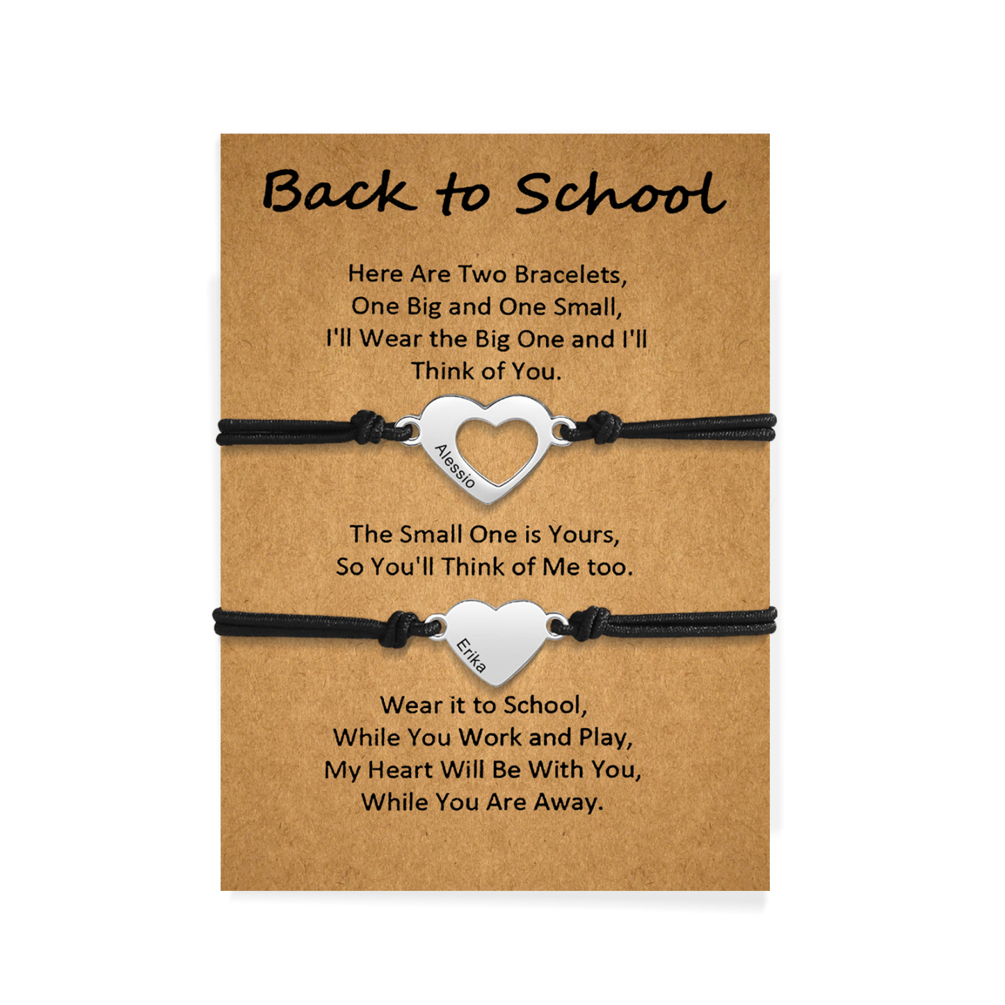 2 Pcs Heart Bracelet Set Custom 2 Names Adjustable Bracelets Back to School Gift for Daughter Granddaughter-Jessemade AU