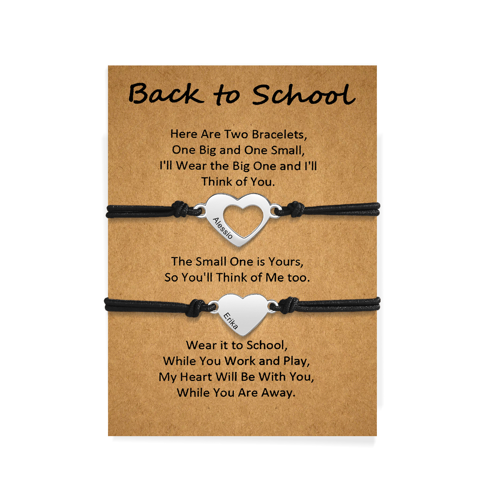 2 Pcs Heart Bracelet Set Custom 2 Names Adjustable Bracelets Back to School Gift for Daughter Granddaughter-Jessemade AU