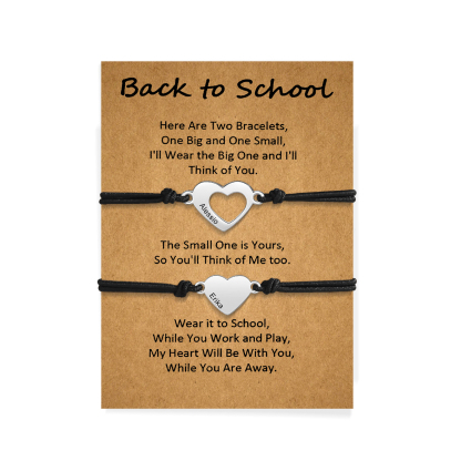 2 Pcs Heart Bracelet Set Custom 2 Names Adjustable Bracelets Back to School Gift for Daughter Granddaughter-Jessemade AU