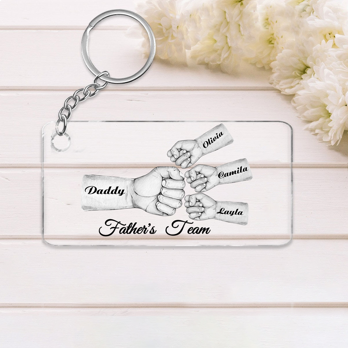 4 Names - Personalised Text & Name Acrylic Keychain Fist Bump Fathers Day Gifts for Dad/Grandpa-Jessemade AU