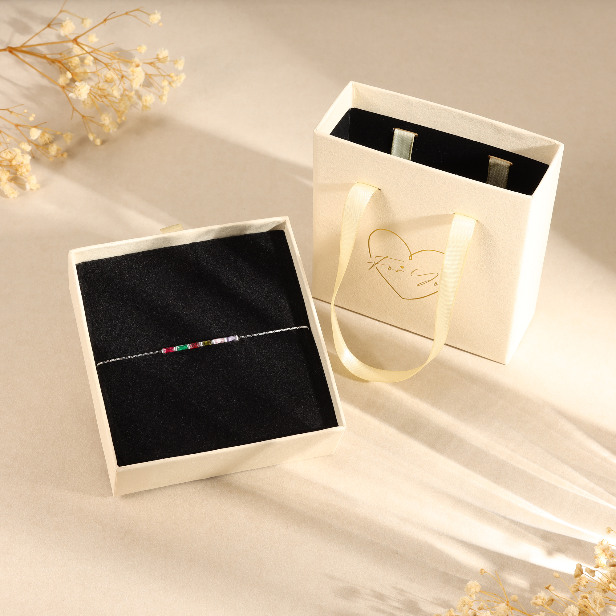 S925 Silver Custom 2 Birthstones Bracelet Gold Adjustable Bracelet Personalised Birthday Gift for Her