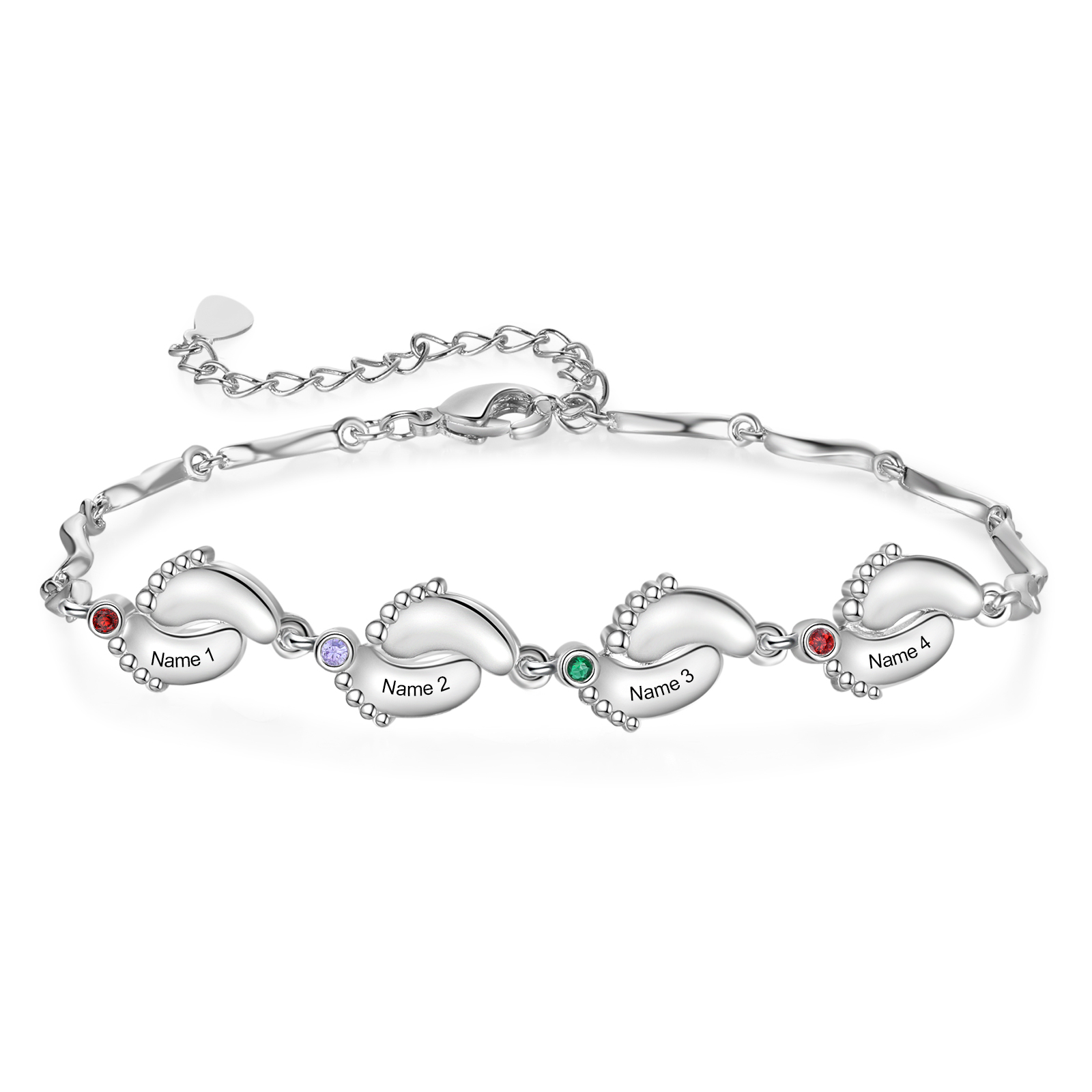 Personalised Baby Feet Bracelet Custom 4 Birthstones & 4 Names Adjustable Bracelet Gift for Her-Jessemade AU