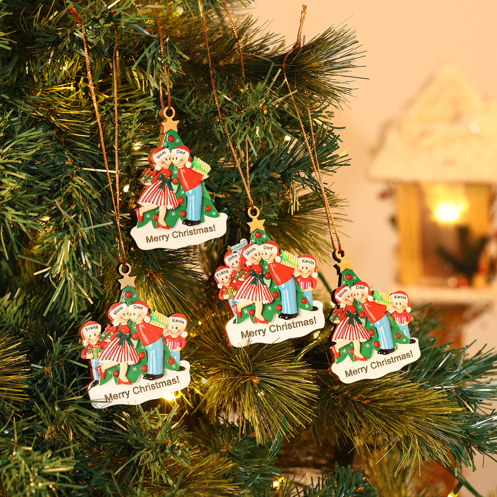 Personalised Wood Christmas Tree Family Ornament Custom with 2 Names Gift For Couple-Jessemade AU