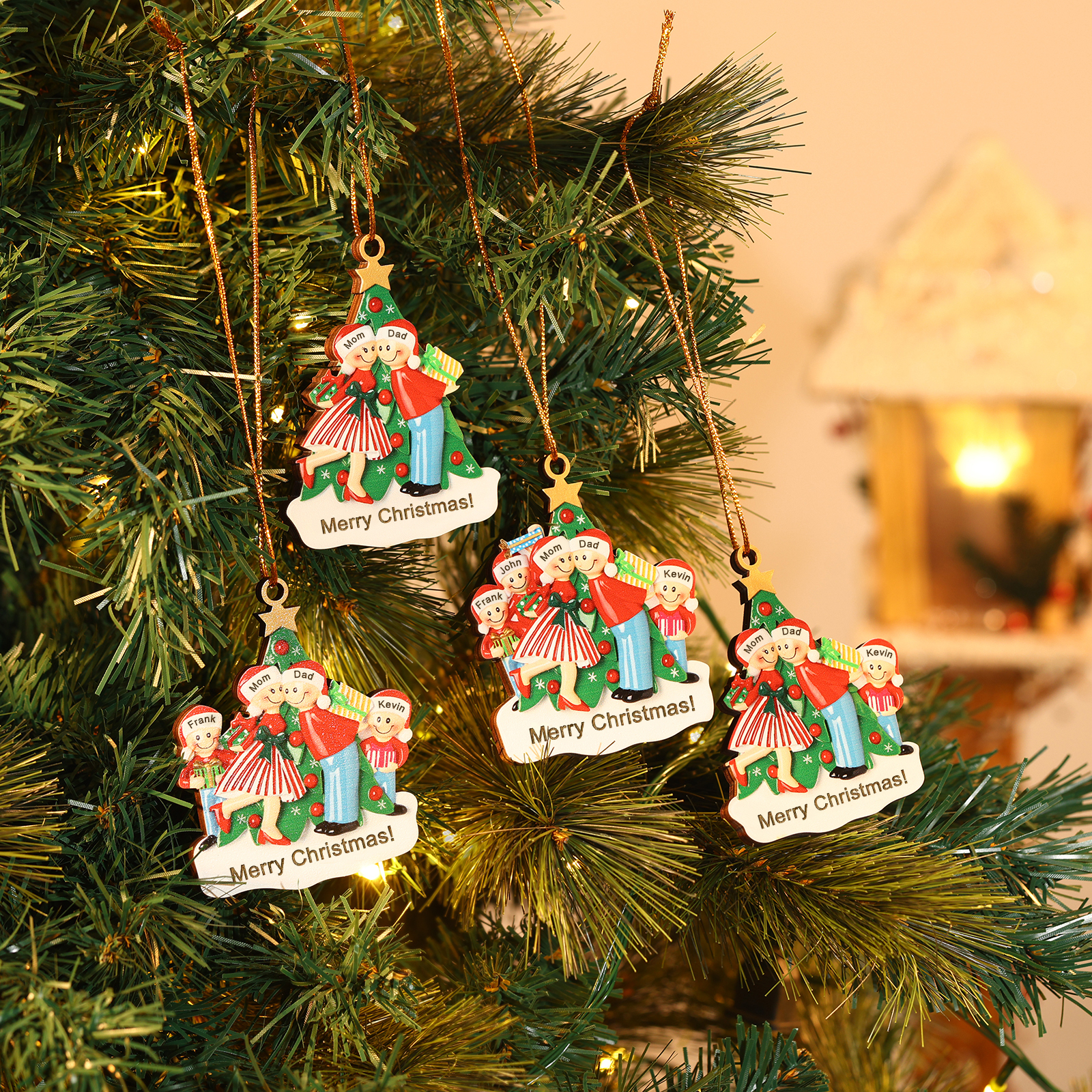 Personalised Wood Christmas Tree Family Ornament Custom with 2 Names Gift For Couple-Jessemade AU