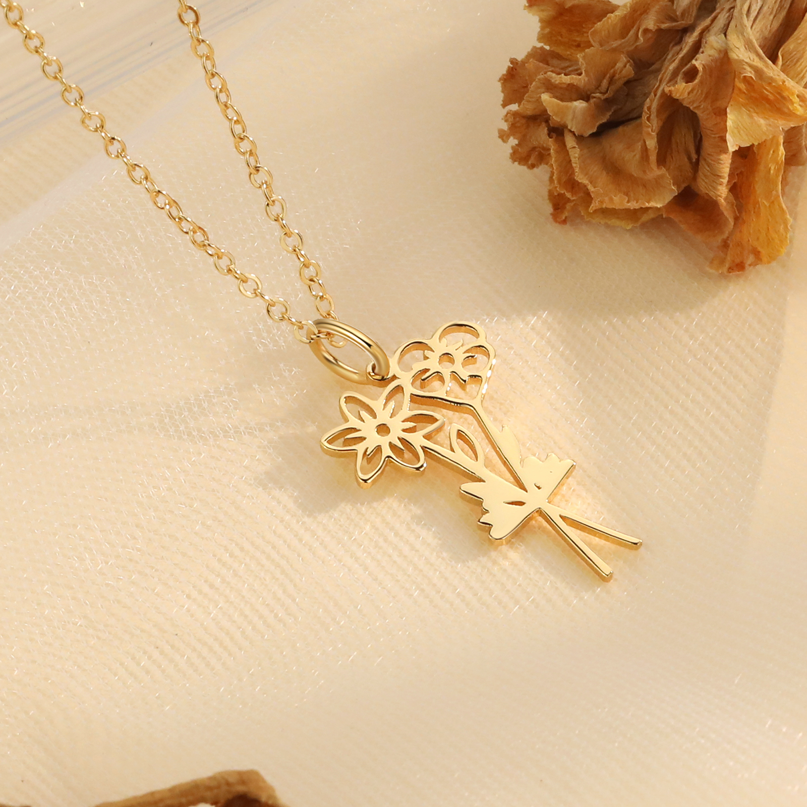 Personalised 2 Birthday Flowers Necklace Custom Pendant Necklace Gold Birthday Gift for Her-Jessemade AU