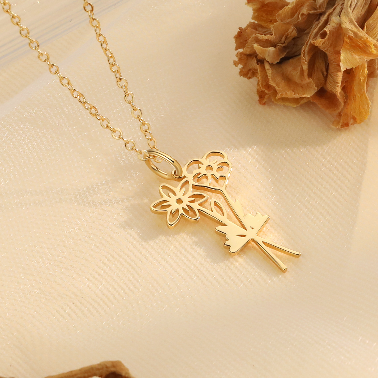 Personalised 2 Birthday Flowers Necklace Custom Pendant Necklace Gold Birthday Gift for Her-Jessemade AU