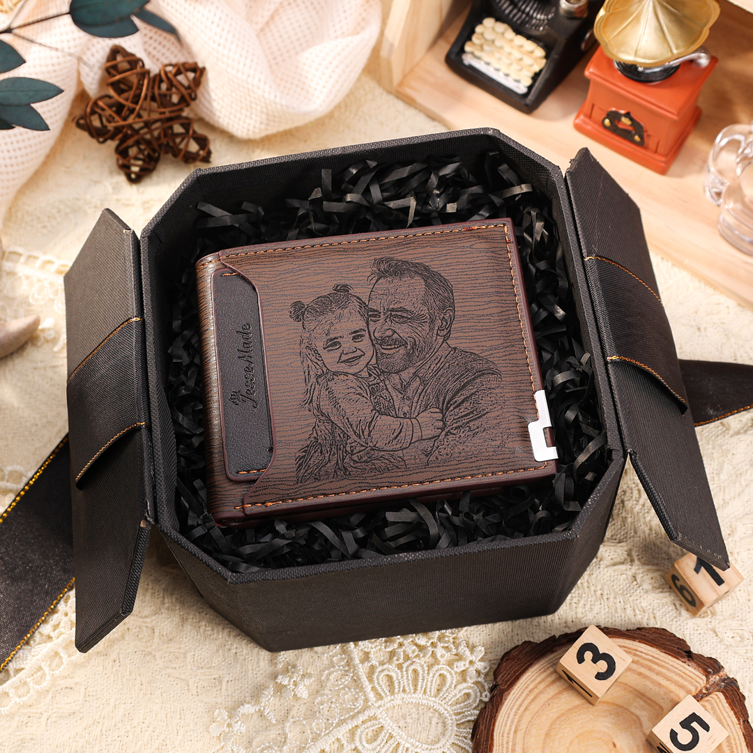 Personalized Men Wallet Custom Photo & Text Billfold Wallet Gift for Grandpa