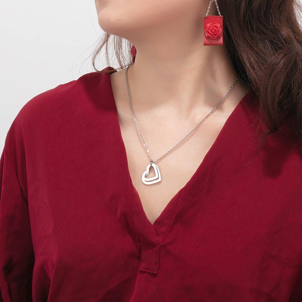Heart Pendant Necklace Heart Matching Necklace Personalised Engraved 2 Names Mother Daughter Necklace-Jessemade AU
