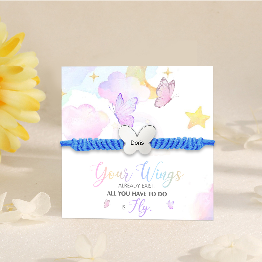 Butterfly Adjustable Bracelet Custom Name Bracelet Gift for Daughter Granddaughter - Your Wings Always Exist, All You Have To Do Is Fly-Jessemade AU