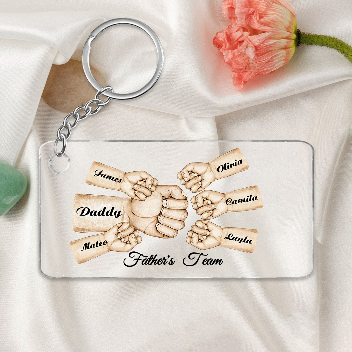 6 Names - Personalised Text & Name Acrylic Keychain Fist Bump Fathers Day Gifts for Dad/Grandpa-Jessemade AU