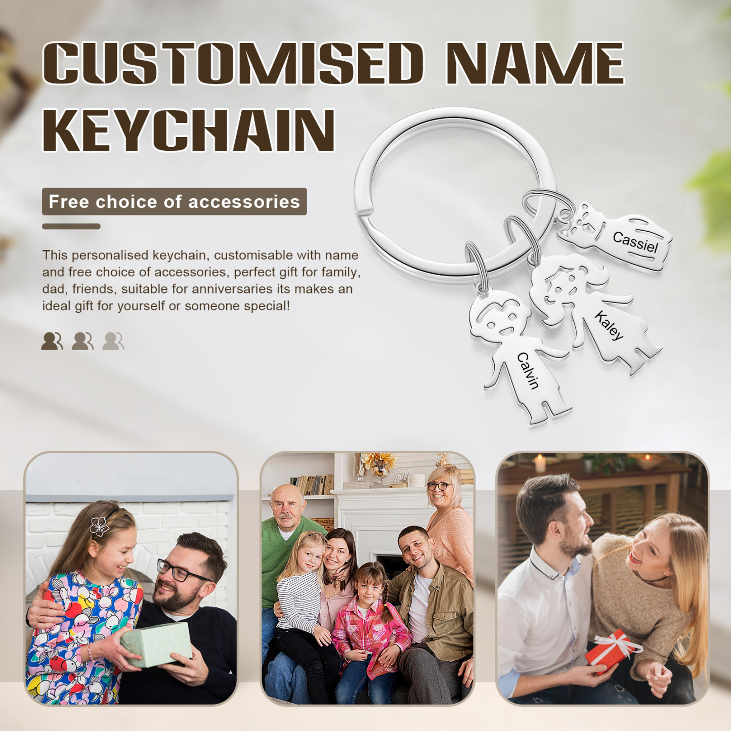3 Names - Personalised Kid Charm Keychain Pet Charm Keyring Father's Day Gift for Family Friends-Jessemade AU