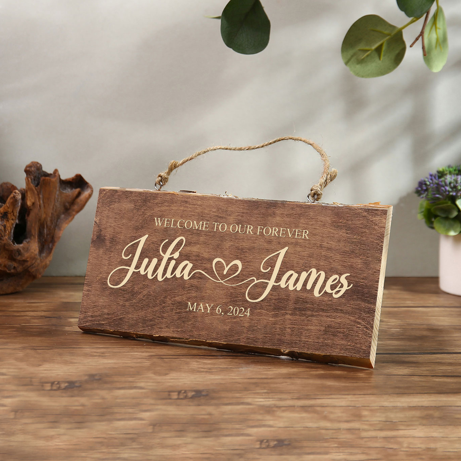 Personalised Text Rectangle Hanging Ornament Custom 2 Names Wooden Sign Home Decor Gifts for Couple - Welcome To Our Forever-Jessemade AU