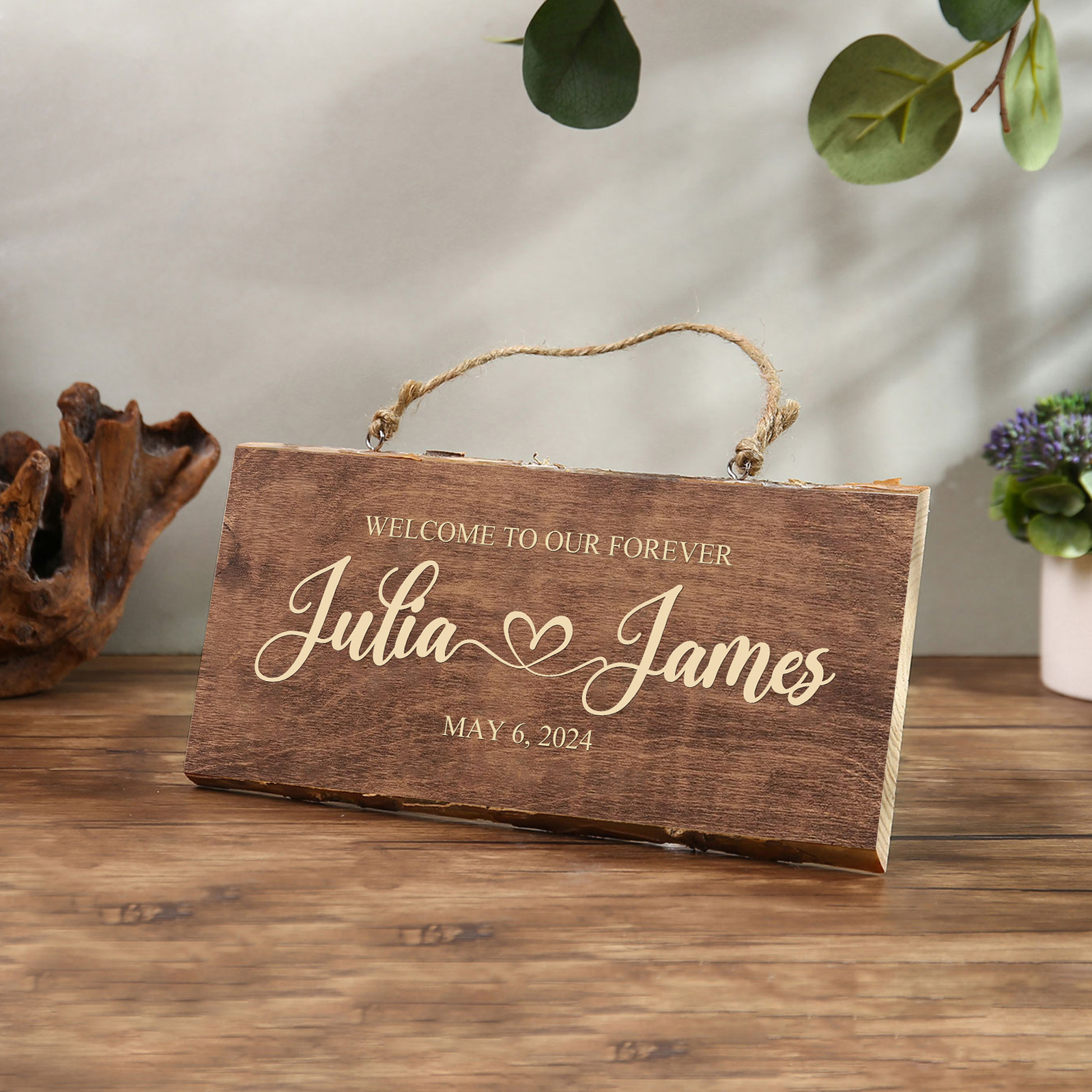 Personalised Text Rectangle Hanging Ornament Custom 2 Names Wooden Sign Home Decor Gifts for Couple - Welcome To Our Forever-Jessemade AU