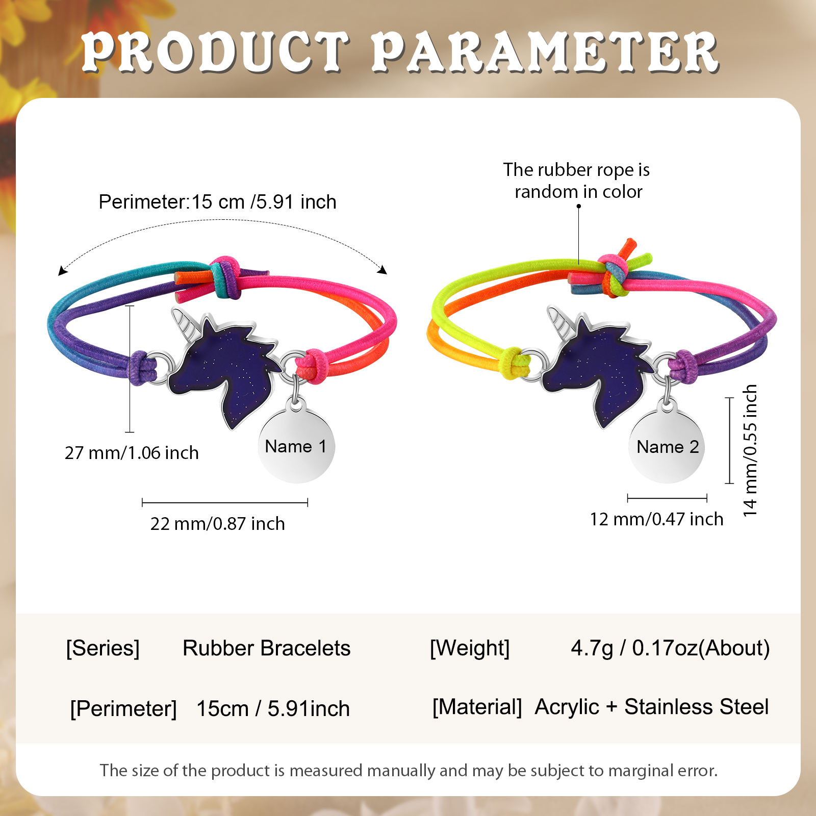 2 Pcs Bracelet Set Custom Names Unicorn Charm Hair Ties Back To School Gift for Daughter - Live, Dream And Shine Like A Unicorn-Jessemade AU