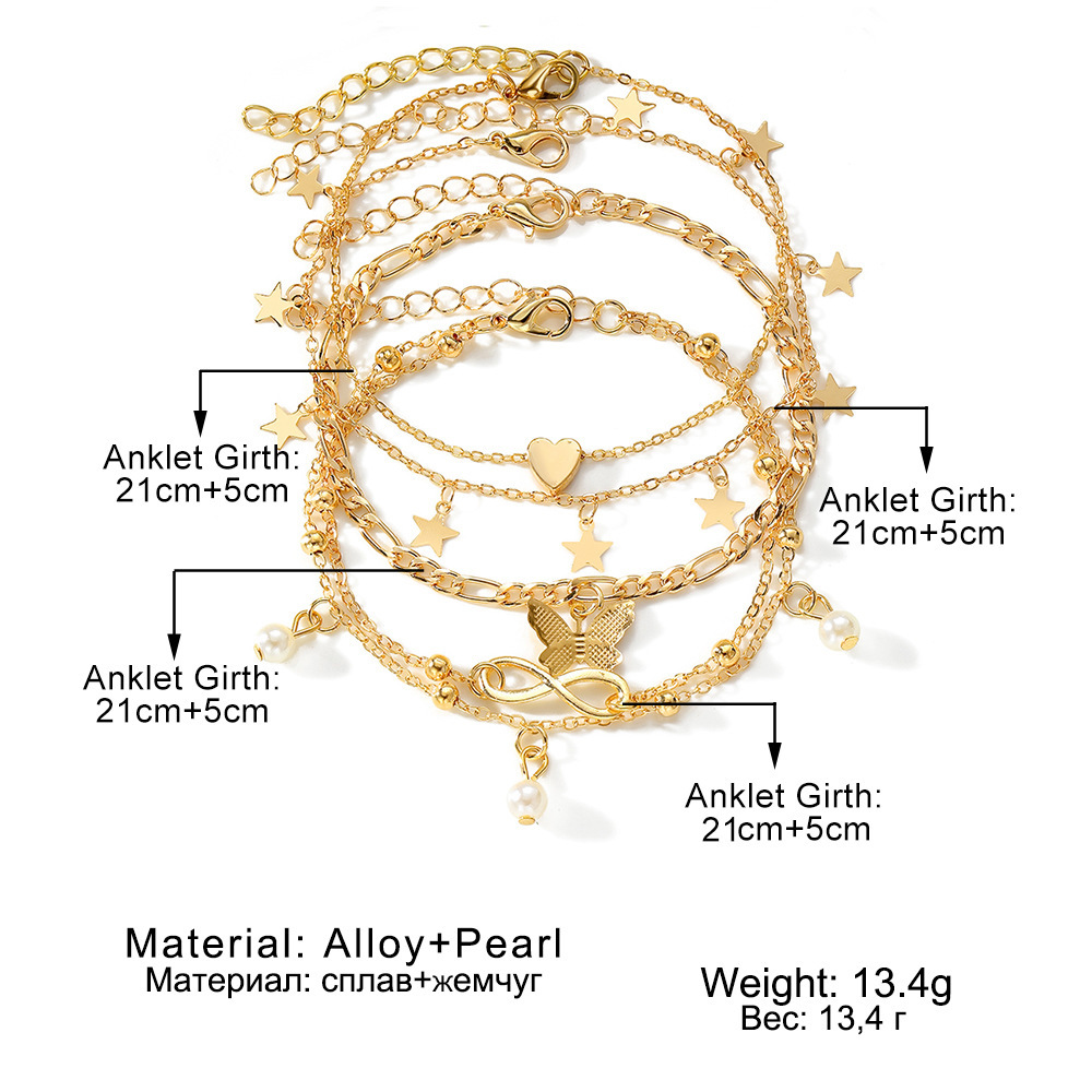 5 Layered Gold Anklet Set with Charms  Stars Butterfly Heart Anklets-Jessemade AU