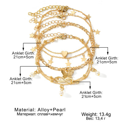5 Layered Gold Anklet Set with Charms  Stars Butterfly Heart Anklets-Jessemade AU