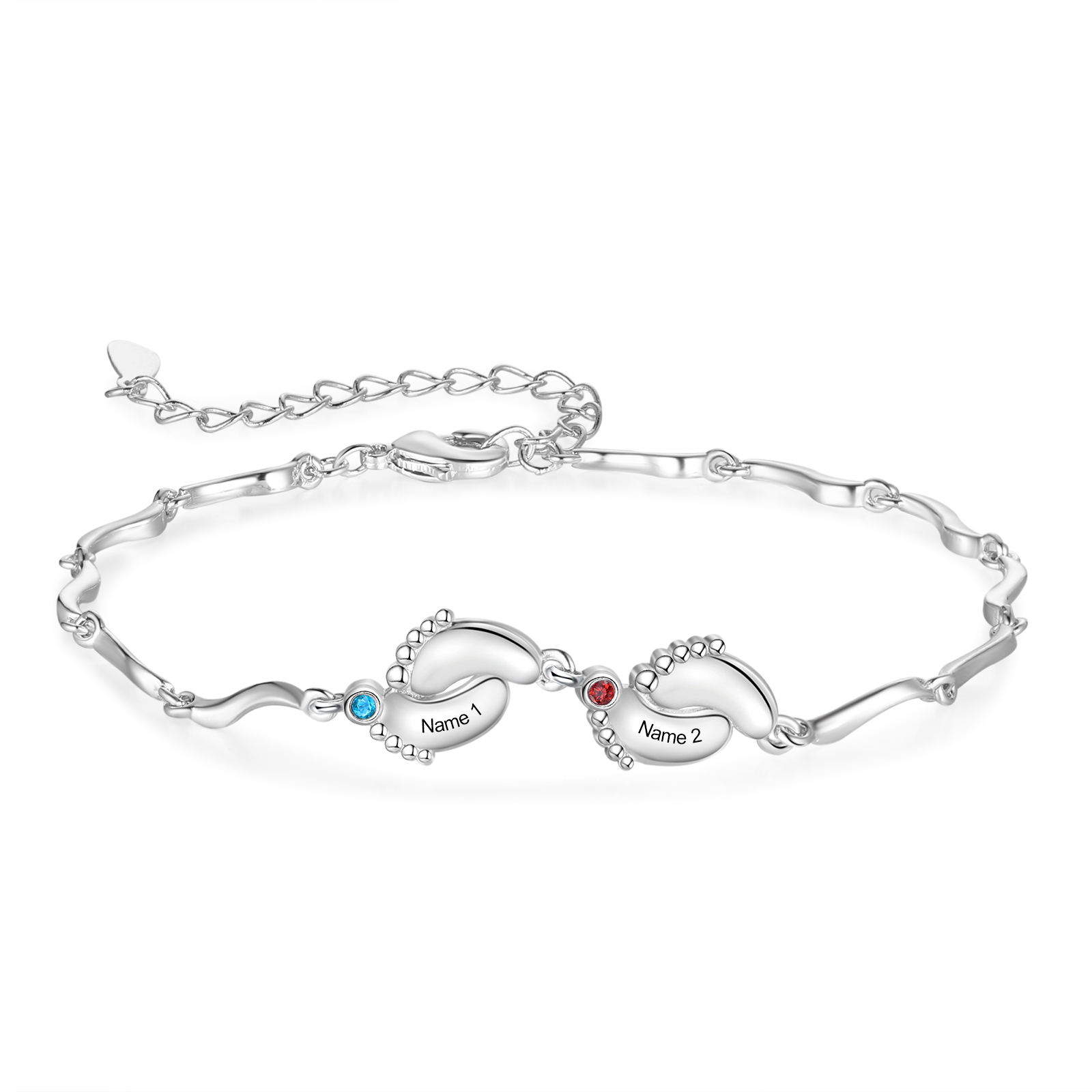 Personalised Baby Feet Bracelet Custom 2 Birthstones & 2 Names Adjustable Bracelet Gift for Her-Jessemade AU